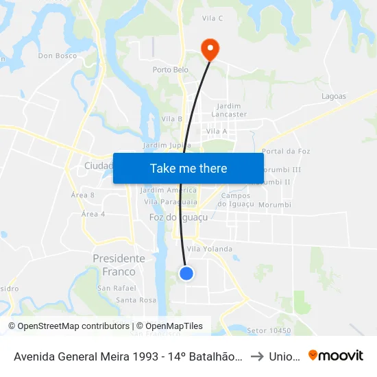 Avenida General Meira 1993 - 14º Batalhão Da Polícia Militar to Unioeste map