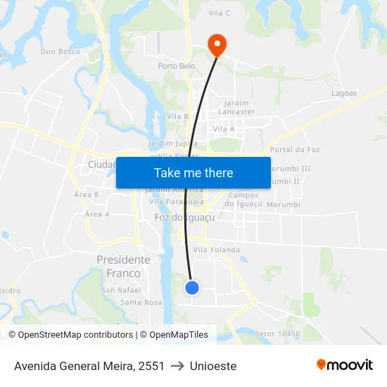 Avenida General Meira, 2551 to Unioeste map
