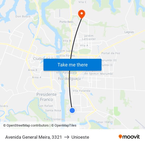 Avenida General Meira, 3321 to Unioeste map