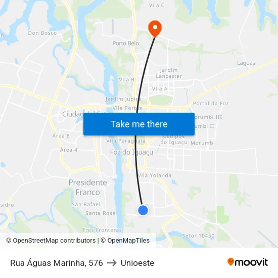 Rua Águas Marinha, 576 to Unioeste map