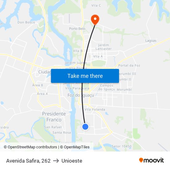 Avenida Safira, 262 to Unioeste map