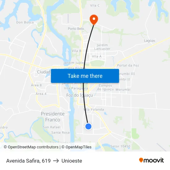Avenida Safira, 619 to Unioeste map