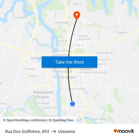 Rua Dos Golfinhos, 493 to Unioeste map