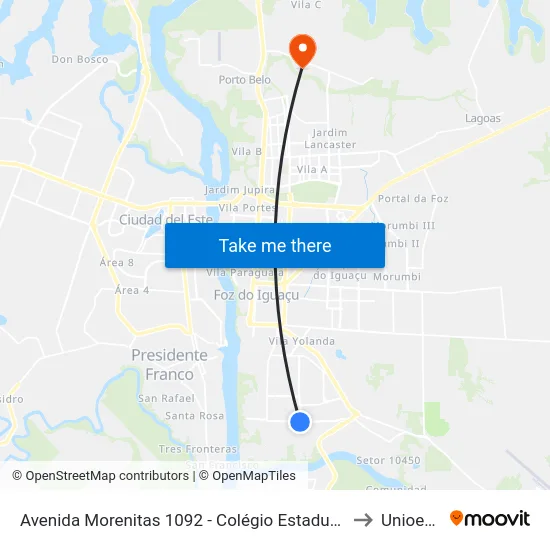 Avenida Morenitas 1092 - Colégio Estadual J.K. to Unioeste map