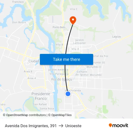 Avenida Dos Imigrantes, 391 to Unioeste map