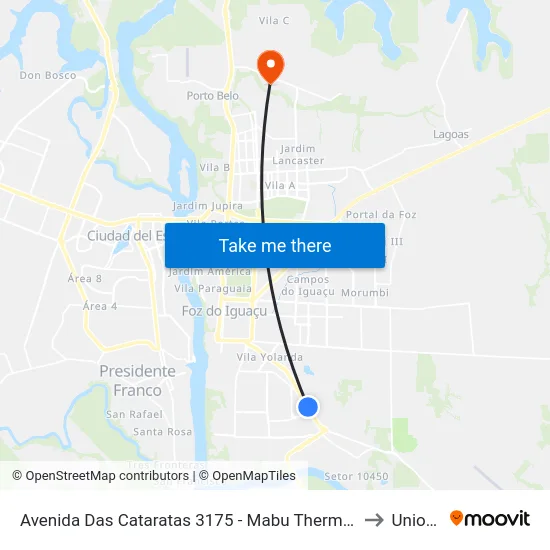 Avenida Das Cataratas 3175 - Mabu Thermas Grand Resort to Unioeste map