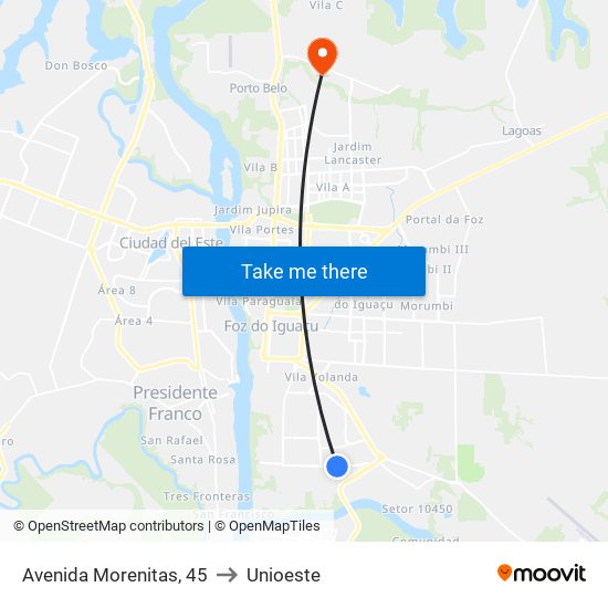 Avenida Morenitas, 45 to Unioeste map