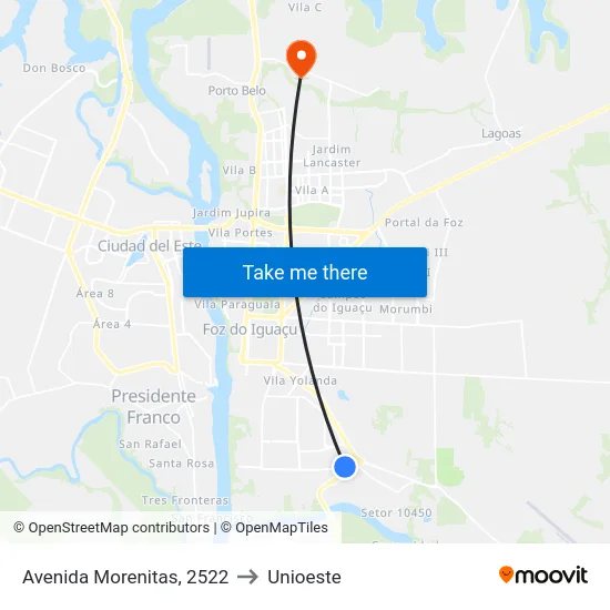 Avenida Morenitas, 2522 to Unioeste map