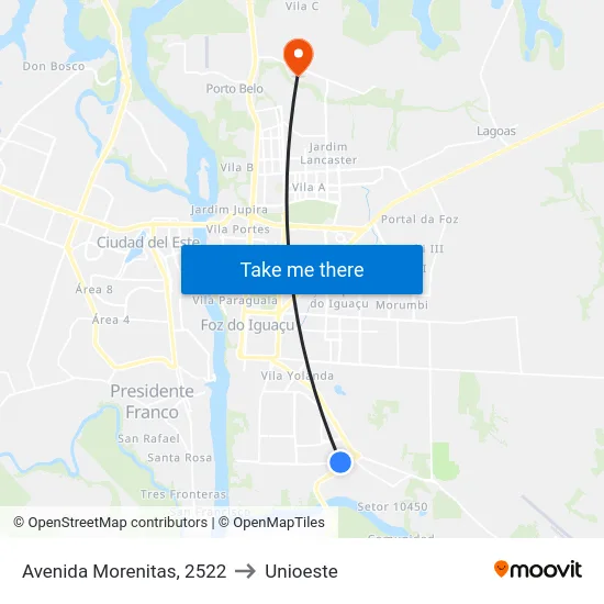 Avenida Morenitas, 2522 to Unioeste map
