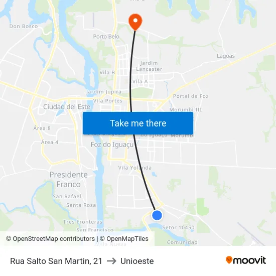 Rua Salto San Martin, 21 to Unioeste map