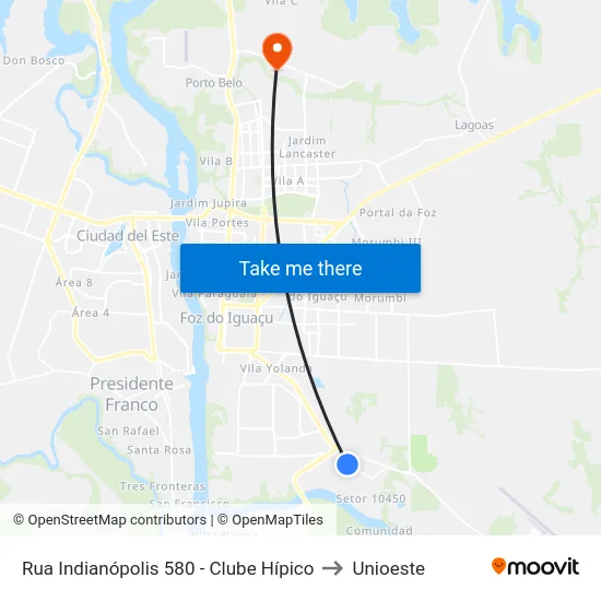 Rua Indianópolis 580 - Clube Hípico to Unioeste map