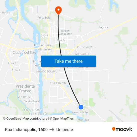 Rua Indianópolis, 1600 to Unioeste map