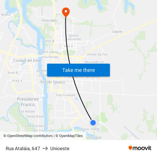 Rua Ataláia, 647 to Unioeste map