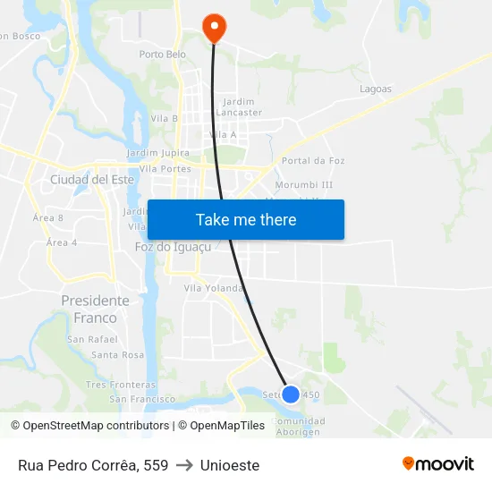 Rua Pedro Corrêa, 559 to Unioeste map