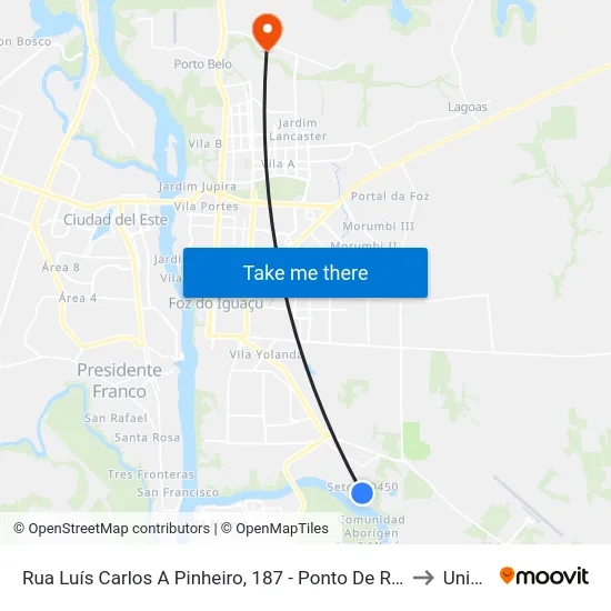 Rua Luís Carlos A Pinheiro, 187 - Ponto De Regulagem Novo Horizonte to Unioeste map