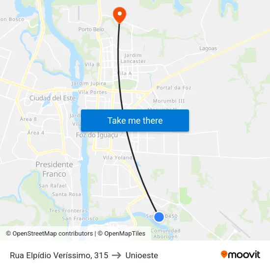 Rua Elpídio Veríssimo, 315 to Unioeste map
