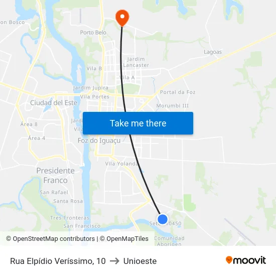 Rua Elpídio Veríssimo, 10 to Unioeste map