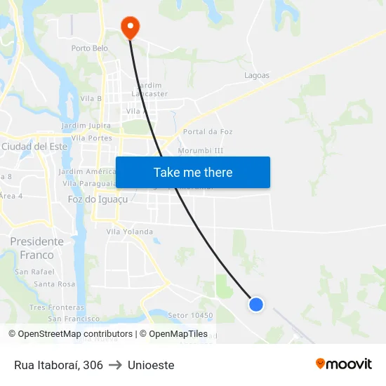 Rua Itaboraí, 306 to Unioeste map