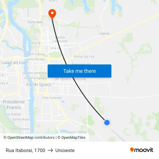 Rua Itaboraí, 1700 to Unioeste map