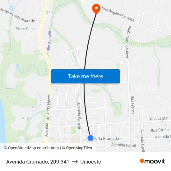 Avenida Gramado, 209-341 to Unioeste map