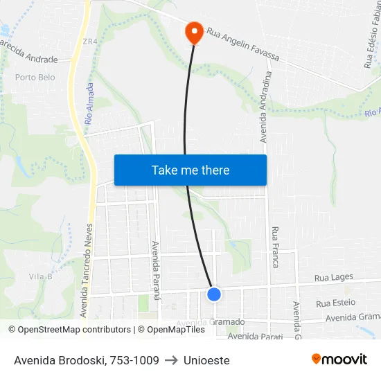 Avenida Brodoski, 753-1009 to Unioeste map