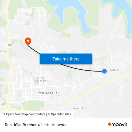 Rua Júlio Brecher 41 to Unioeste map