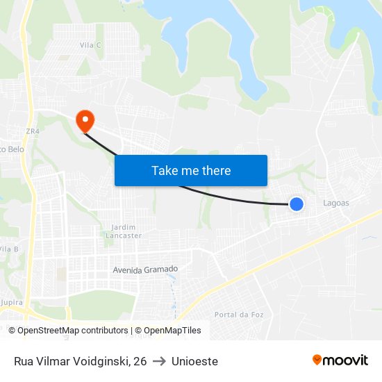 Rua Vilmar Voidginski, 26 to Unioeste map