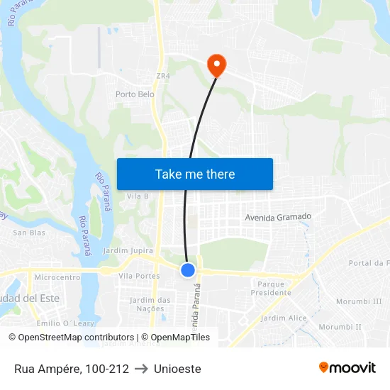 Rua Ampére, 100-212 to Unioeste map