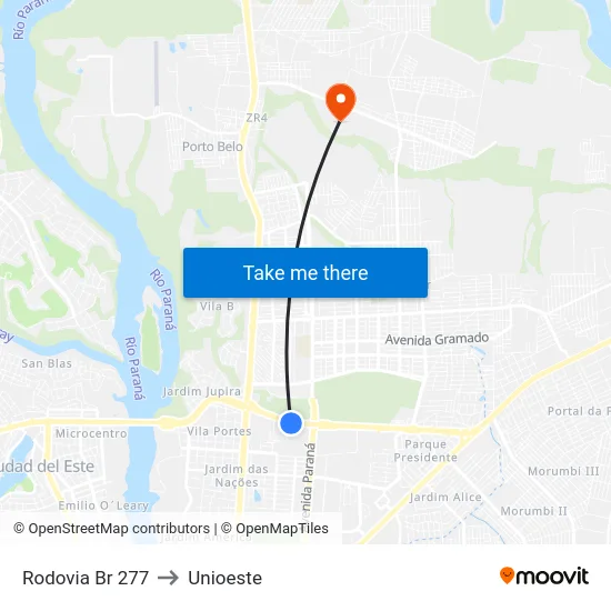 Rodovia Br 277 to Unioeste map