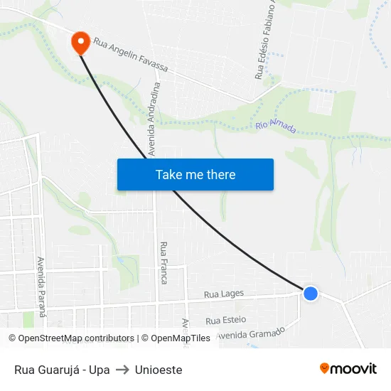 Rua Guarujá - Upa to Unioeste map