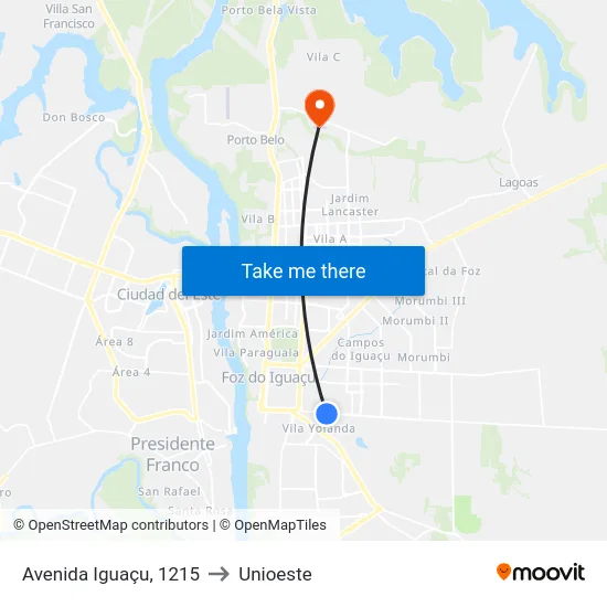 Avenida Iguaçu, 1215 to Unioeste map
