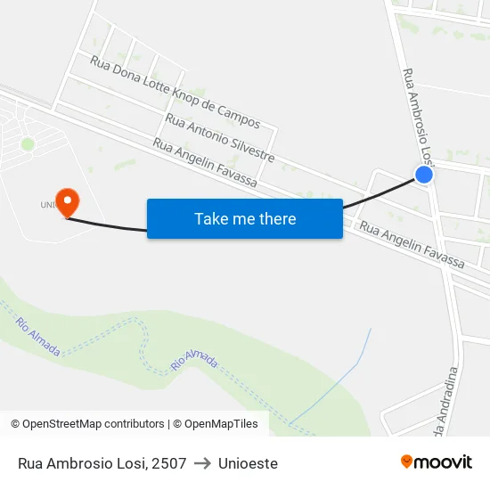 Rua Ambrosio Losi, 2507 to Unioeste map