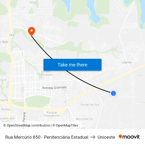 Rua Mercúrio 850 - Penitenciária Estadual to Unioeste map