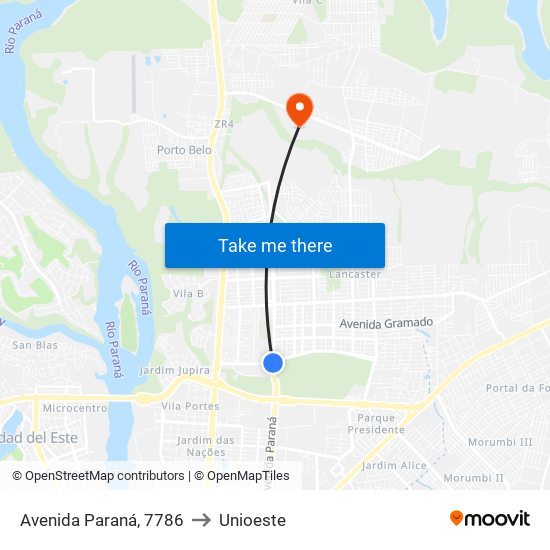 Avenida Paraná, 7786 to Unioeste map