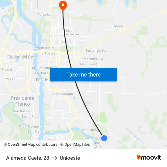 Alameda Caete, 28 to Unioeste map