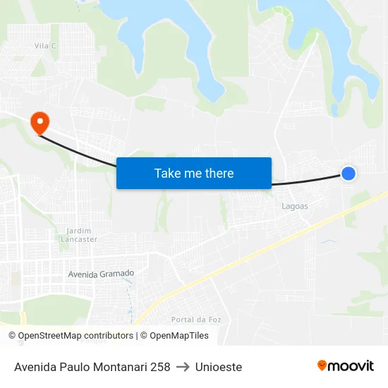 Avenida Paulo Montanari 258 to Unioeste map