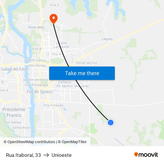 Rua Itaboraí, 33 to Unioeste map