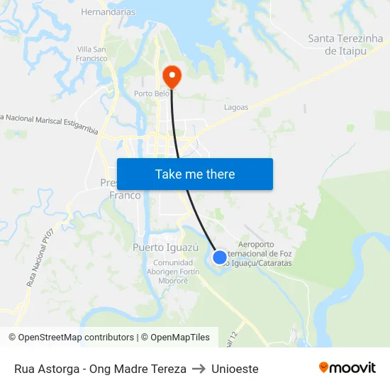 Rua Astorga - Ong Madre Tereza to Unioeste map