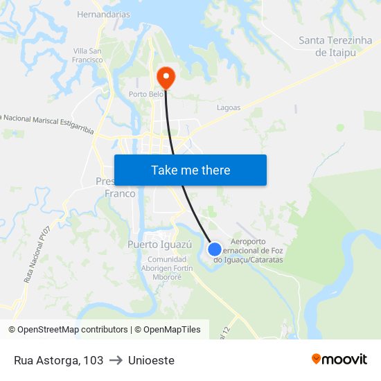 Rua Astorga, 103 to Unioeste map