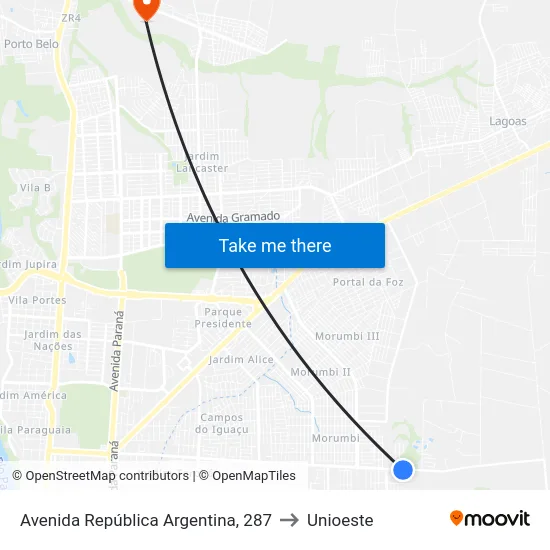 Avenida República Argentina, 287 to Unioeste map