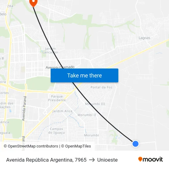Avenida República Argentina, 7965 to Unioeste map