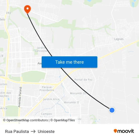 Rua Paulista to Unioeste map