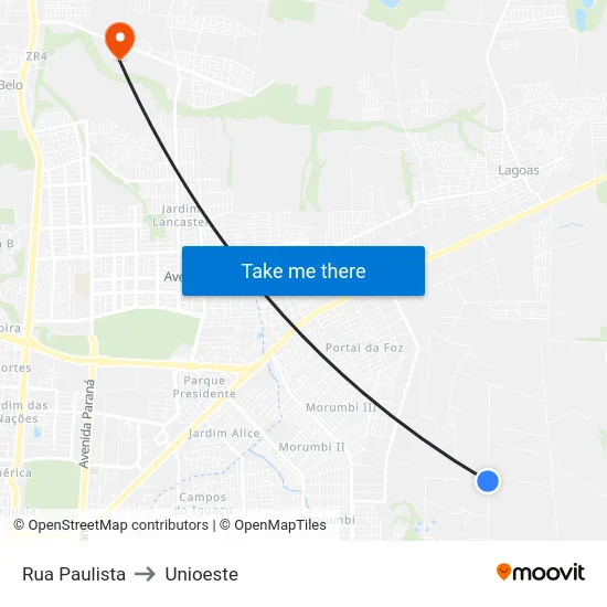 Rua Paulista to Unioeste map