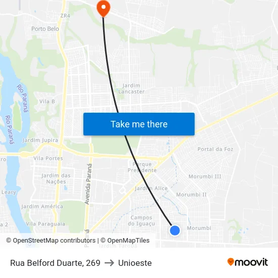 Rua Belford Duarte, 269 to Unioeste map