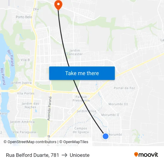 Rua Belford Duarte, 781 to Unioeste map