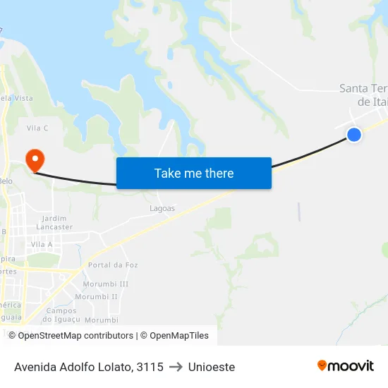 Avenida Adolfo Lolato, 3115 to Unioeste map