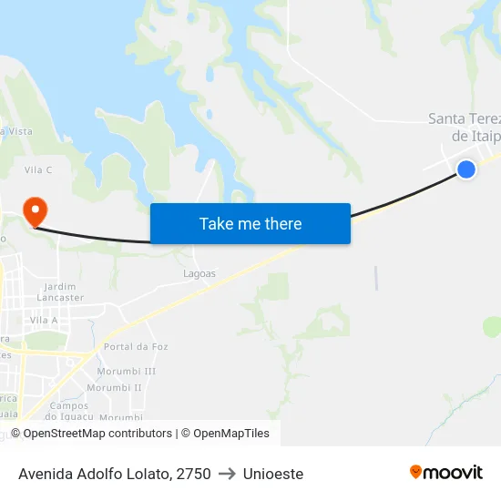 Avenida Adolfo Lolato, 2750 to Unioeste map