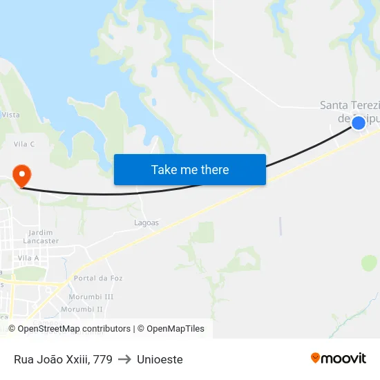 Rua João Xxiii, 779 to Unioeste map