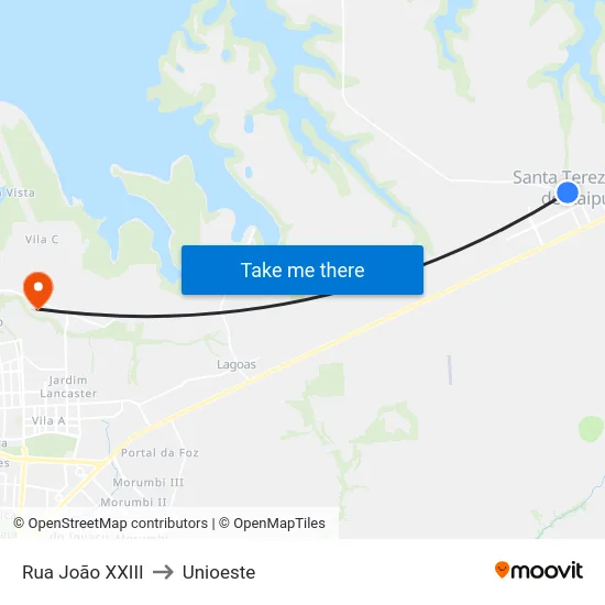Rua João XXIII to Unioeste map