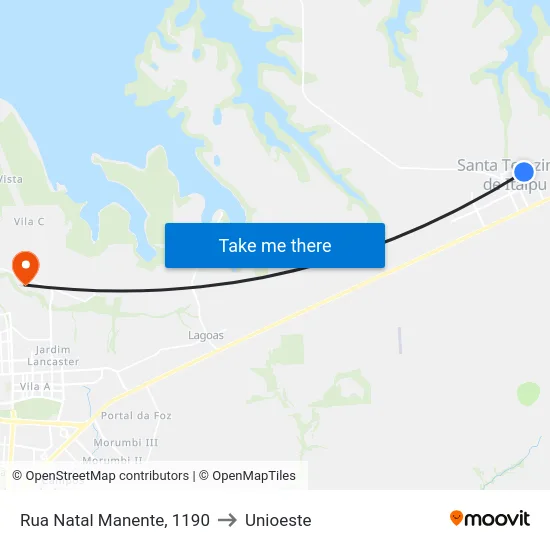Rua Natal Manente, 1190 to Unioeste map